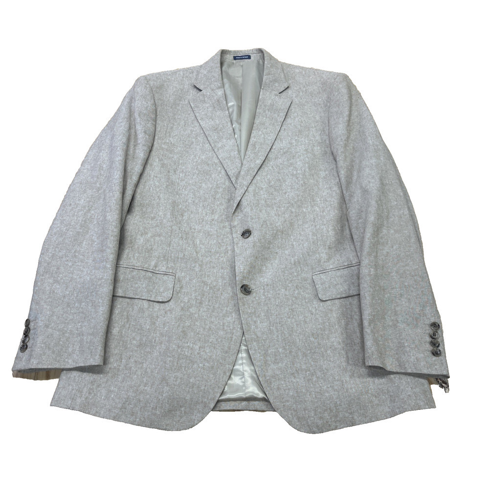 Stafford Classic Fit Linen Blend Blazer Jacket Mens Size 42L Beige Sport Coat